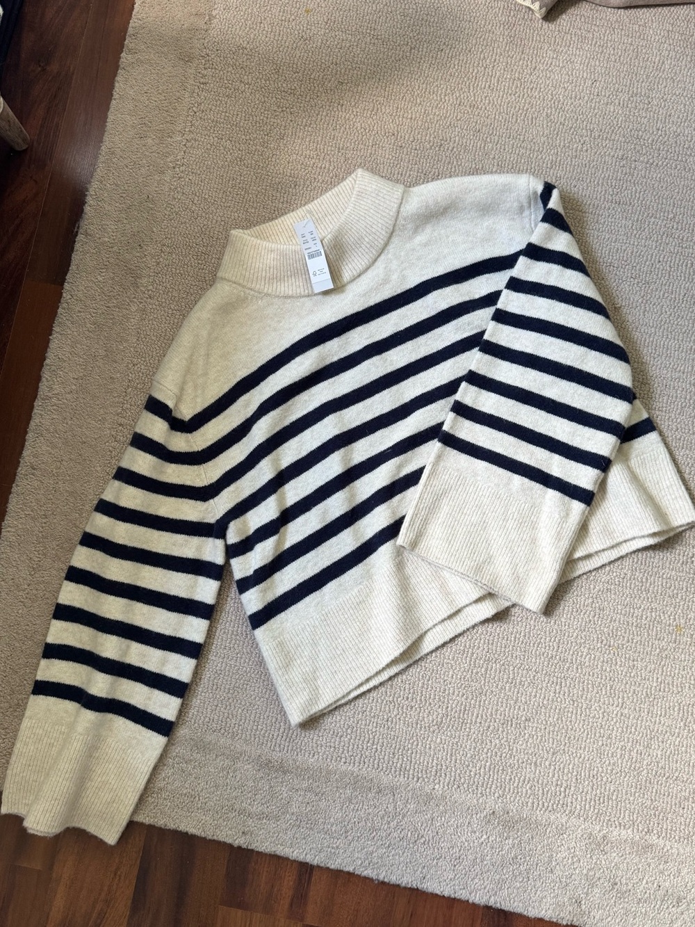 J.Crew Striped Mock Neck Sweater - Cream & Navy